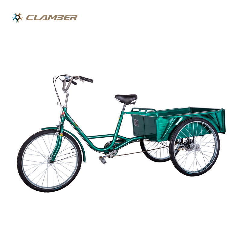 QG26-3S 24 Inch Adult Steel Frame 3 Wheel Trike Cargo Rickshaw Pedal Bike Tricycle